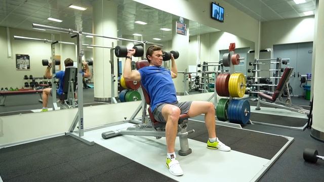 Жим гантелей сидя/Seated DB shoulder press смотреть онлайн