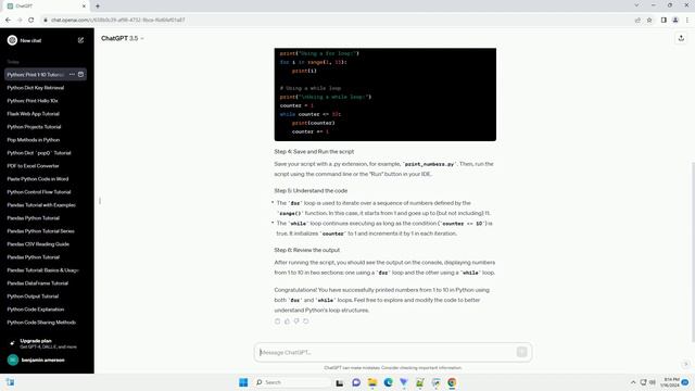 print numbers from 1 to 10 in python