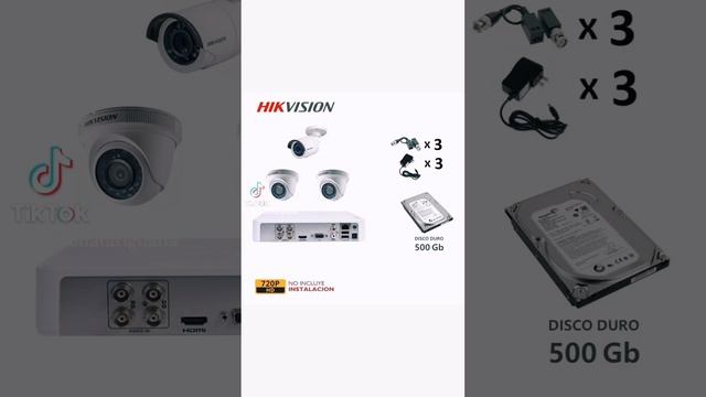 Kit de 3 Cámaras Hikvision HD 720P