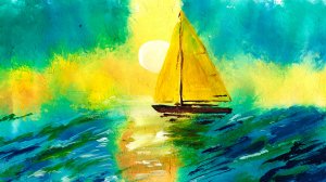 Как нарисовать море. Рисуем парусник. Морской пейзаж гуашью.