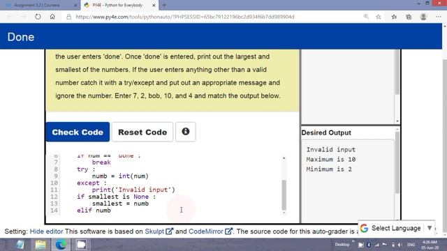 Coursera: Python For Everybody Assignment 5.2 program solution | Assignment 5.2 Python for Everybod