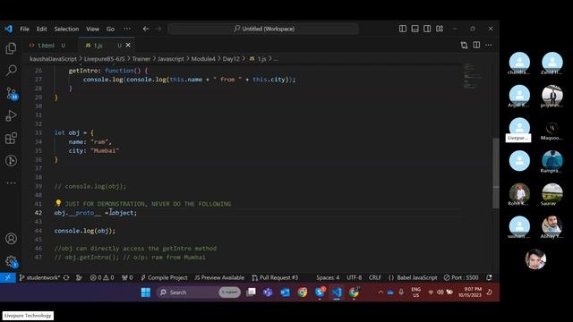 40 Module 4 && Day 13 part 1 ProtoType in Js  && 15th Oct