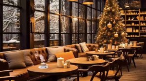 Winter In Porch Coffee Shop Ambience With Smooth Christmas Jazz Music (White Snow & Christmas Music
