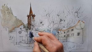 Как нарисовать городской пейзаж  акварелью. How to draw a cityscape in watercolor.