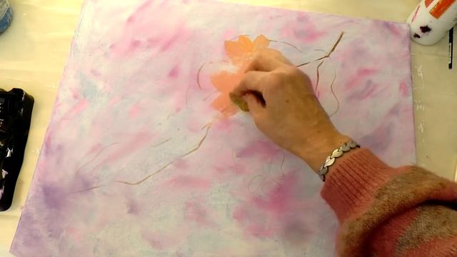 Ветка вишни акрилом. Задний фон пленкой.Sakura in acrylic. Create background смотреть онлайн