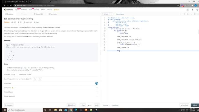 LeetCode 536. Construct Binary Tree from String