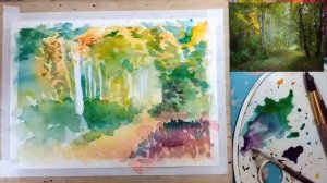 Как нарисовать осенний пейзаж акварелью, рисуем осень в лесу поэтапно легко