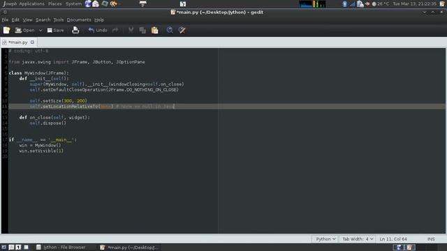 Jython = Java + Python - Simple window with a button