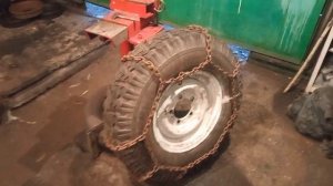 Минитрактор 4×4.Цепи на колеса