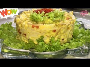 Изысканный, праздничный кальмаровый салат.