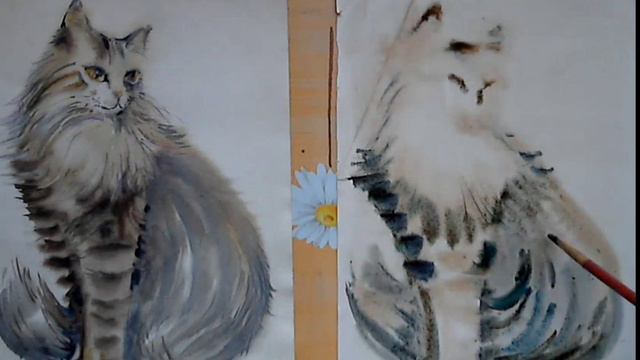 Урок рисования 3. Как нарисовать кошку акварелью