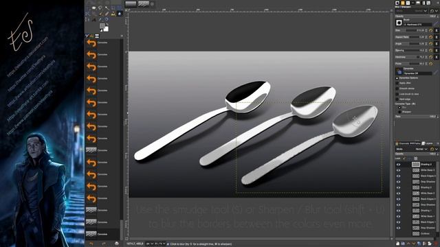 How to Paint Shiny and Matte Surfaces ?  Digital Art Tutorial for GIMP: Metal and Wood Spoons