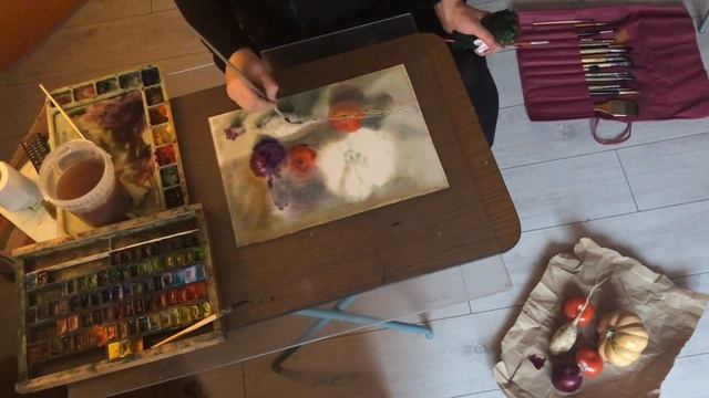 Рисуем на удалёнке. Этюд акварелью. Овощи. смотреть онлайн
