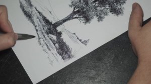 Ballpoint Pen Drawing  || "Landscape with a tree" || Рисуем шариковой ручкой пейзаж с деревом