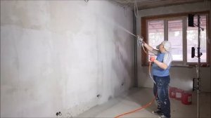 Нанесение шпатлевки Weber Vetonit LR аппаратом ASpro 7200