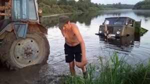 66, газ, шишига, утопили в реке, 4х4, купание, трактор, мтз,жесть