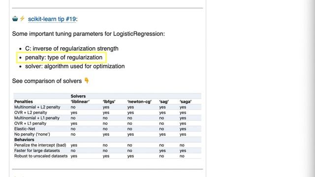 Important tuning parameters for LogisticRegression