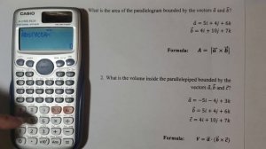 Find area of a parallelogram and volume of a parallelepiped bounded by vectors using Casio FX-115ES