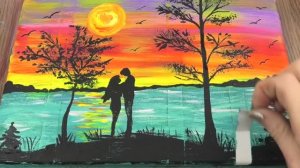 РАЗВИВАШКА для детей и родителей! Картина  "Закат для двоих" // Акриловая живопись!
