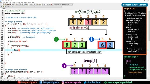 Merge Sort Algorithm in C++ Programming | (C++ Program) | Part - 2 | Sorting Algorithms - DSA смотреть онлайн