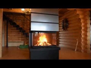 Дровяной трехсторонний камин РОДОС 800 - готовый комплект в стиле ХАЙ-ТЕК для дома