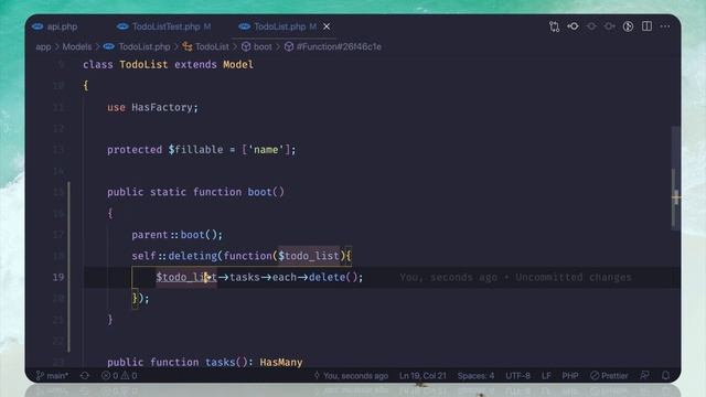 Laravel Test Driven API - onDelete cascade