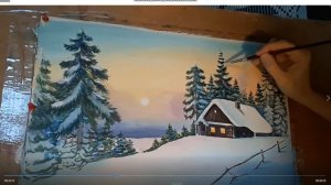 Как нарисовать зимний пейзаж гуашью. Урок №6 /Winter landscape in gouache