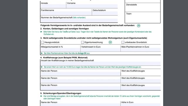 Anlage VM- Bürgergeld: имущество деньги жилье дом машина и т.д.- Как заполнить заявление