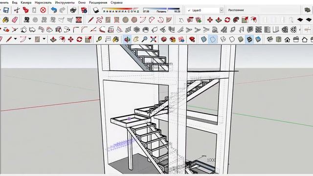 Каркас лестницы из швеллера и уголка Sketch Up / Ladder frame in Sketch Up смотреть онлайн