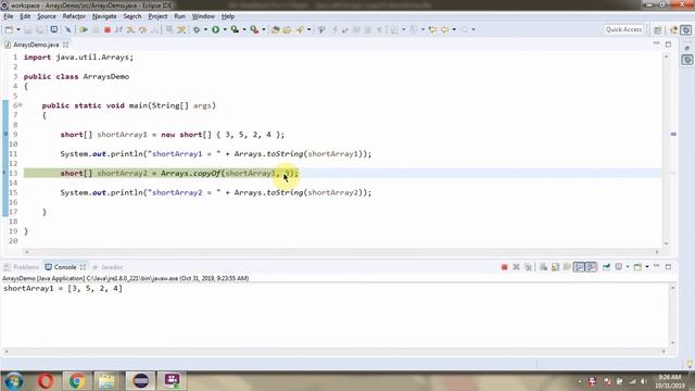 How to use copyOf(short[] original, int newLength) method of Java.util.Arrays Class? смотреть онлайн