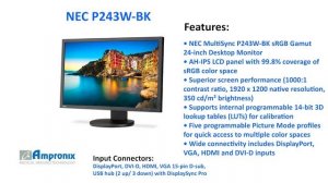 NEC P243W-BK 24" sRGB Gamut Desktop Monitor Sales | Service | Repair | Exchange | Replacement