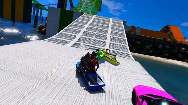 Stunt Top Challenge GTA 5 Cars BMW M8 Cabrio Chevrolet Camaro Ferrari F8 Jet Ski FireTruck
