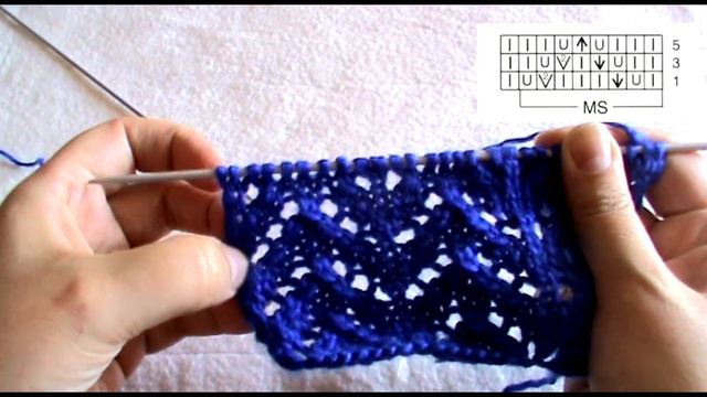 Ажурный узор спицами "Стрелки" со схемой. Урок 24