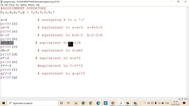 LECTURE 13- Python Operator || Assignment Operator || Part-2 || Python for beginner||Python tutoria
