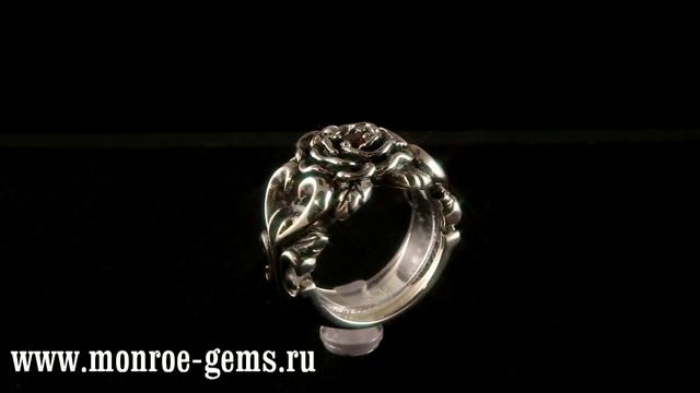 Серебряное кольцо - Гранатовая роза