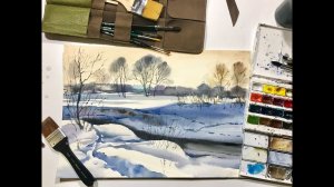 Мастер-класс по акварельной живописи «Зима в деревне». Рисуем атмосферный сельский пейзаж.