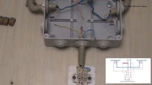 Схема двухклавишного выключателя в распределительной коробке