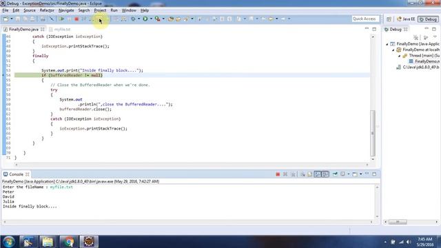 finally block-BufferedReader | Java Exception handling смотреть онлайн