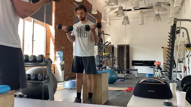 Подъем гантелей на бицепс стоя смотреть онлайн