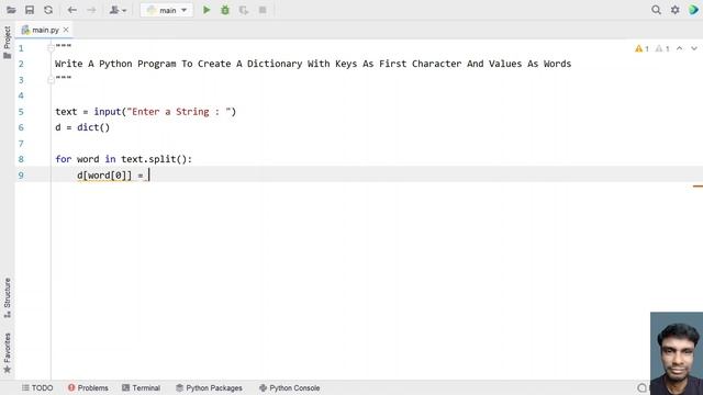 Write A Python Program To Create A Dictionary With Keys As First Character And Values As Words
