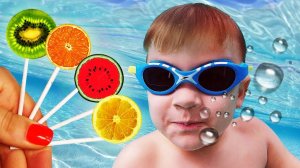 Learn colors with Fruits in pool,  finger family song nursery rhymes for kids