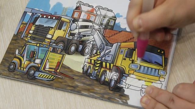 Водная раскраска для детей, тачки, большие машины, бетономешалка, погрузчик, эвакуатор смотреть онлайн