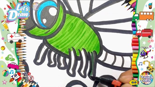 Drawing of dragonfly and flower