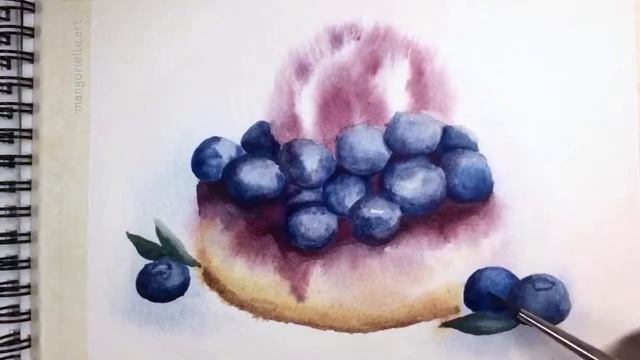 Watercolor Time-lapse Painting of a Blueberry Cheesecake смотреть онлайн