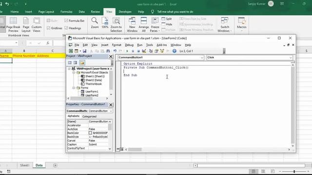 textbox in vba. userform in excel vba. Command button in userform