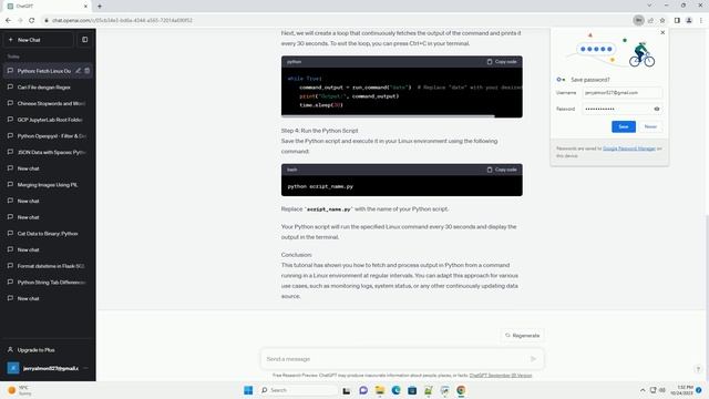 How to fetch an output in python using linux which keeps on generating every 30 seconds