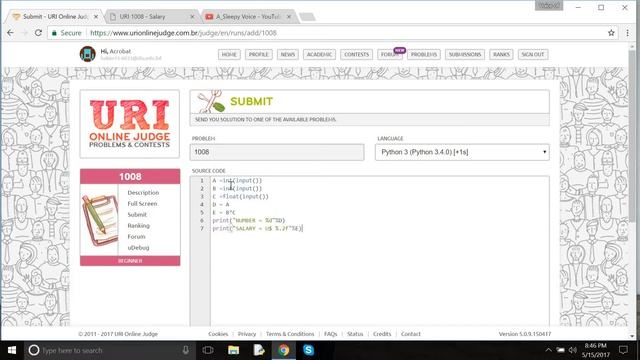 Solve URI 1008 problem in python