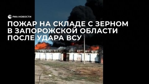 Пожар на складе с зерном в Запорожской области после удара ВСУ