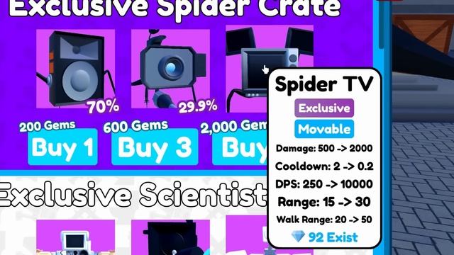 TV Spider 20,000 Robux Roblox Toilet Tower Defense смотреть онлайн