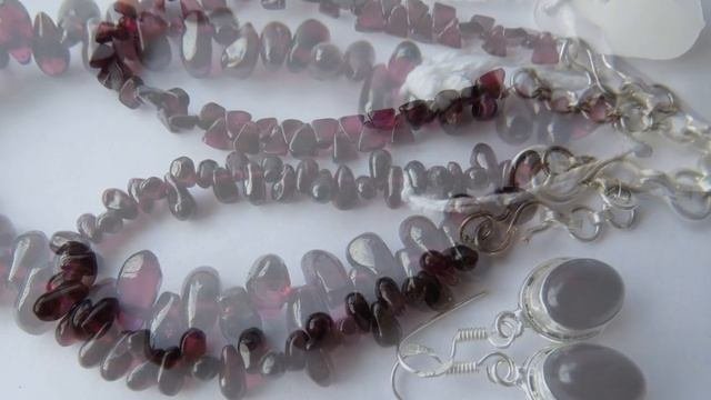 Браслет и серьги из натурального Граната, серебро 925